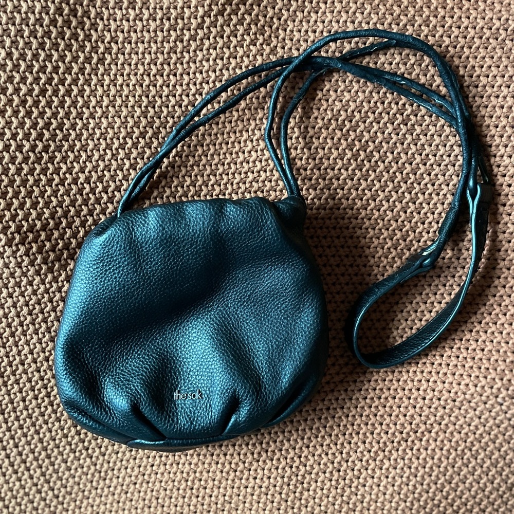 The Sak Black Lorelei Leather Mini Crossbody Hobo Drawstring Bag
